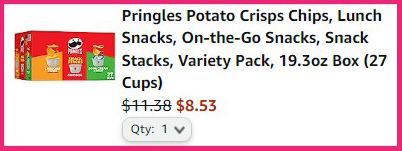 Pringles Potato Chips 27 Cups Order Summary