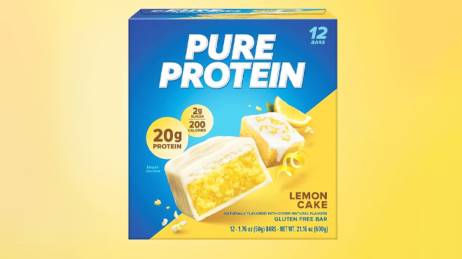 Pure Protein Bars High Protein Lemon Cake on Yellow Background