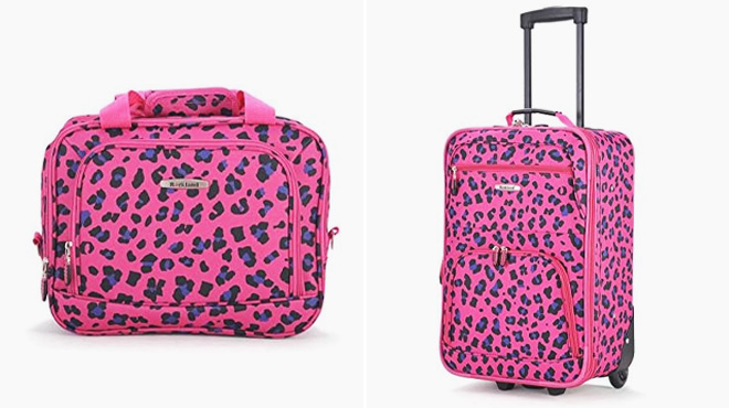 Rockland 2-Piece Luggage Set in Magenta Leopard color