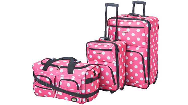 Rockland 3-Piece Luggage Set in Pink Dots color