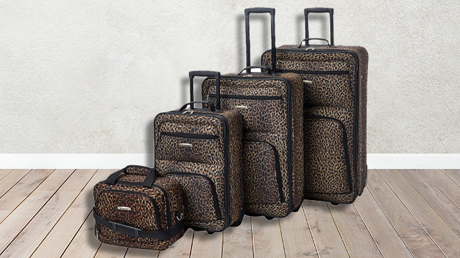 Rockland Jungle Softside Upright Luggage 4 Piece Set in Leopard