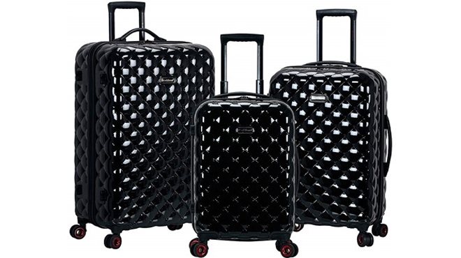 Rockland Quilt Hardside Expandable Spinner Wheel Luggage Black 3 Piece Set