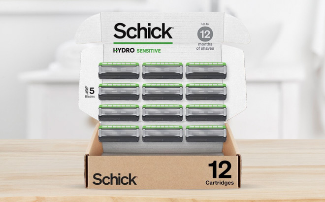 Schick Mens Hydro Sensitive Razor Refills on Tabletop