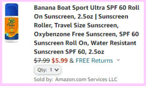 Screen Shot of Banana Boat Roll On Checkout with the final price