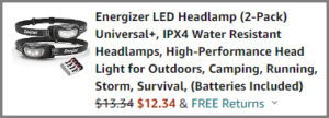 Screenshot of Energizer LED Headlamp 2 Pack Discounted Final Price at Amazon Checkout