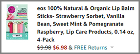 Screenshot of Eos Lip Balm 4 Pack Discounted Final Price at Amazon Checkout