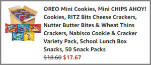 Screenshot of Nabisco Snacks 50 Count Variety Pack Discounted Final Price at Amazon Checkout