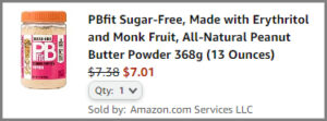 Screenshot of PBfit Sugar Free Peanut Butter Powder Discounted Final Price at Amazon Checkout