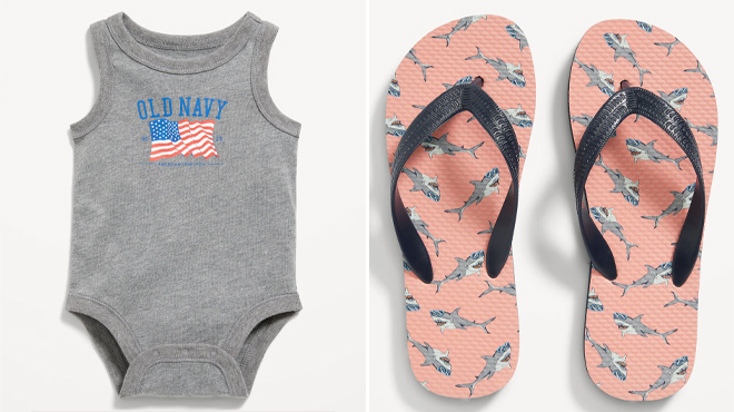 Sleeveless Logo Graphic Bodysuit and Printed Flip Flop Sandals