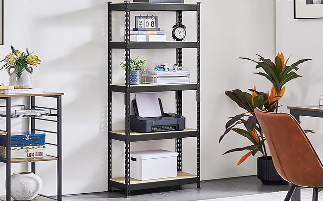 Smile Mart 5 Shelf Boltless Adjustable Steel Storage Shelf Unit Black Color