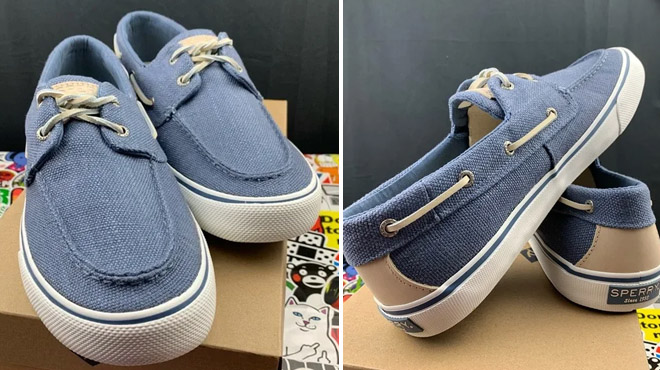 Sperry Mens Bahama II Hemp Sneakers Blue in Color