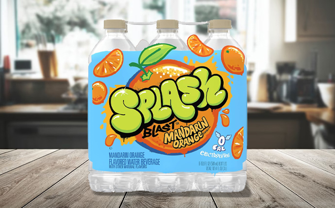 Splash Blast Mandarin Orange Water 6 Pack on a Table
