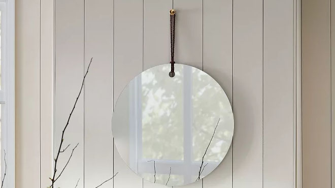 Threshold Frameless Mirror with Braided Leather Hanging Strap