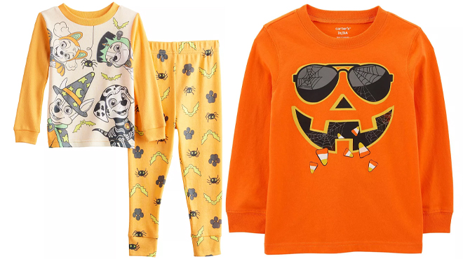 Toddler Paw Patrol Halloween Top Bottoms Pajama Set and Toddler Boy Carters Halloween Jersey Tee