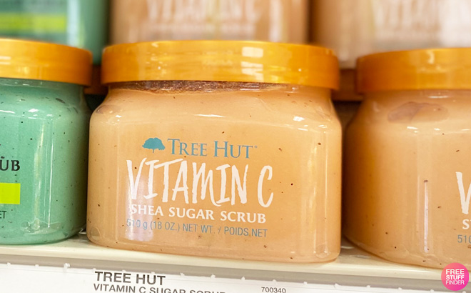 Tree Hut Vitamin C Shea Sugar Body Scrub 18 Ounce on a Store Shelf