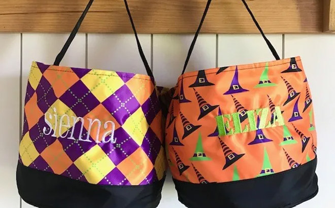 Two Hanged Personalized Trick Or Treat Buckets