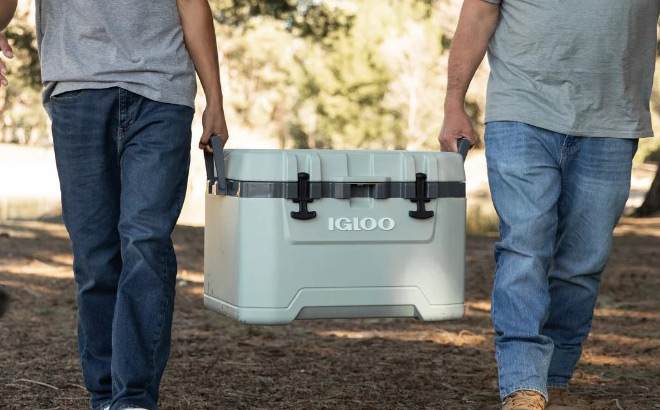 Two Men Carrying Igloo Overland Cooler