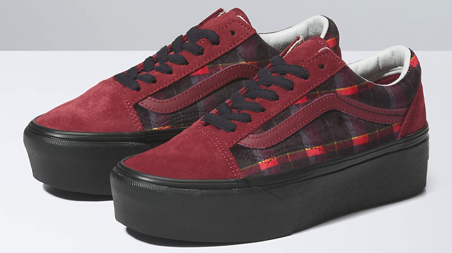 VANS Old Skool Stackform Velvet Plaid Shoe on White Background