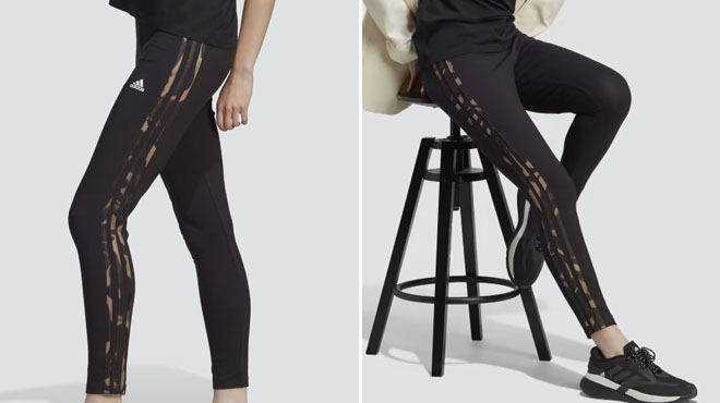 Vibrant Print 3 Stripes Cotton Womens Leggings in Black