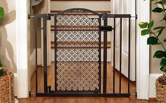 Walk Thru Safety Pet and Baby Gate in Espresso Color