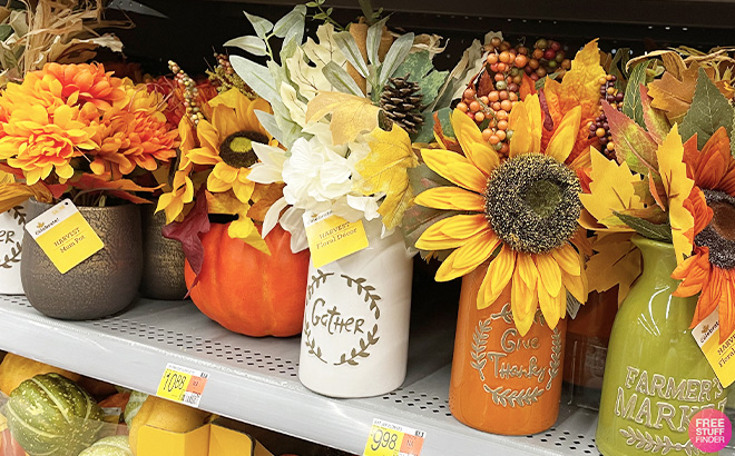 Way to Celebrate Harvest 13 Inch White Hydrangea Jar Floral Decor