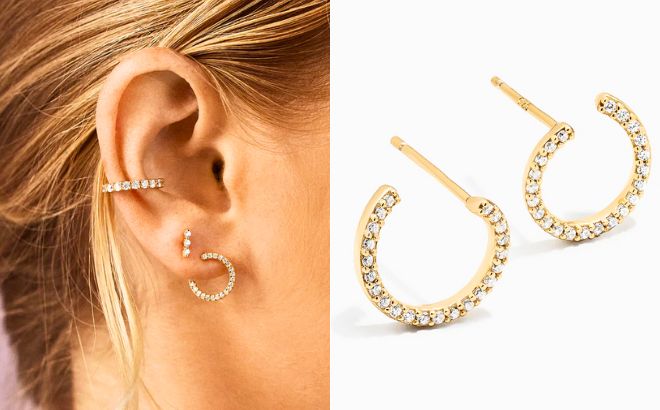 Woman is Wearing a BaubleBar Martha 18K Gold Earrings