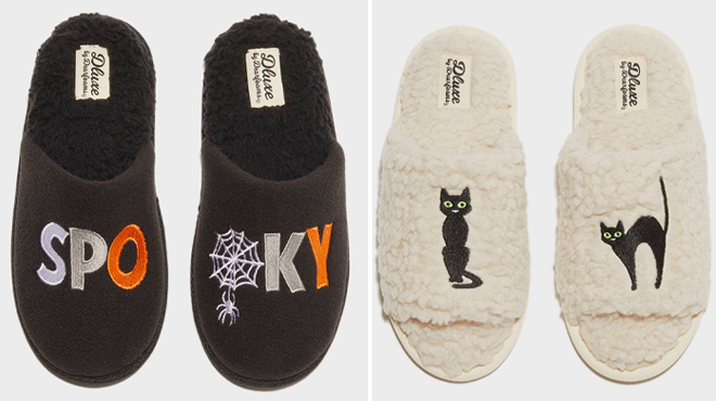 Womens Halloween Spooky and Cat Slippers