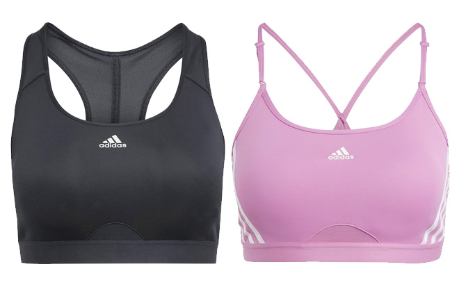 adidas Black Training Powerreact Sports Bra and Pulse Lilac White Side Stripe Sports Bra