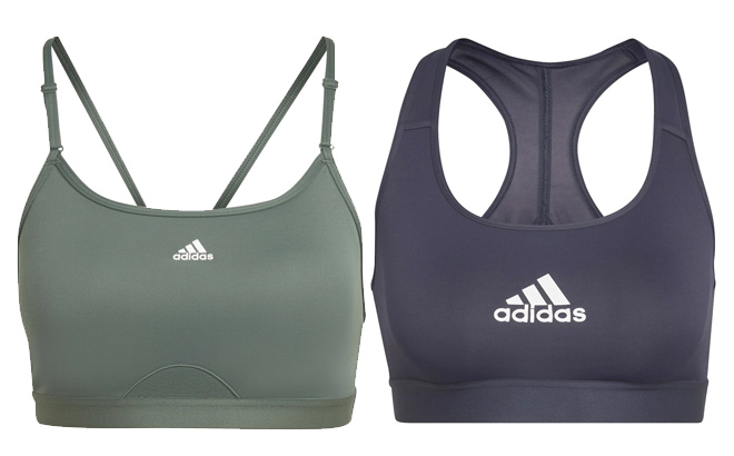 adidas Green Oxide Spaghetti Strap Racerback Sports Bra and Legend Ink Racerback Sports Bra