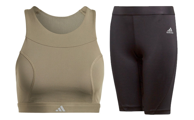 adidas Olive Green Running Sports Bra and Black AlphaSkin Sport Short Tights