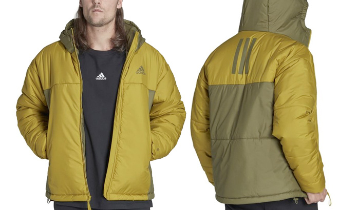 adidas Pulse Focus Olive Color Block Logo Puffer Jacket