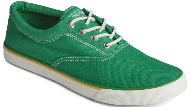 an Image of a Sperry Mens Striper II CVO Nautical Sneakers Green Color