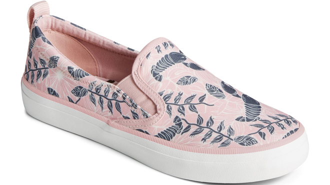 an Image of a Sperry Womens SeaCycled Crest Twin Gore Resort Sneakers Print Pink Color