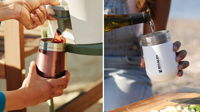 an Image of a Stanley Wine Tumblers Being Poured with Wine