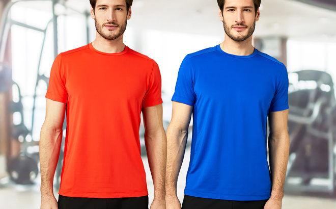 32 Degrees Mens Mesh Panel Active T Shirt in Cobalt and Cherry Tomato Colors