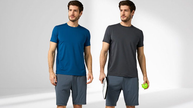 32 Degrees Mens Mesh Panel Active T Shirt in Dream Teal and Storm Grey Colors