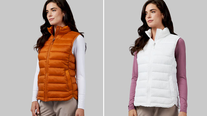 32 Degrees Womens Lightweight Recycled Poly Fill Packable Vest in White and Pumpkin Spice