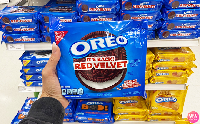 A Hand Holding Red Velvet Oreo at Target Store