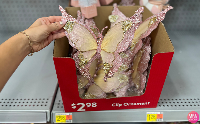 A Hand Holding a Butterfly Clip Ornament