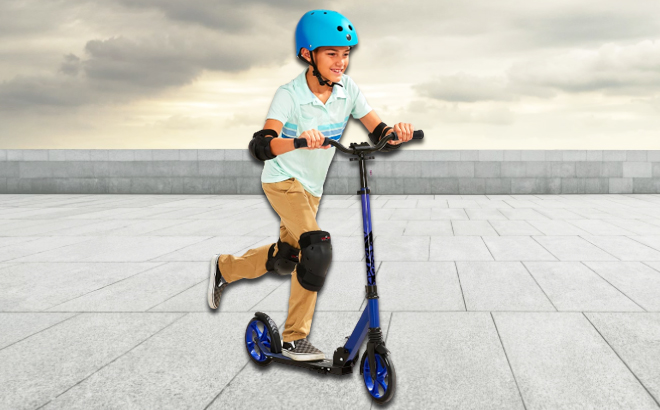 A Kid riding a Best Choice Products Kick Scooter