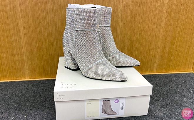 A New Day Cailin Silver Boots on Box