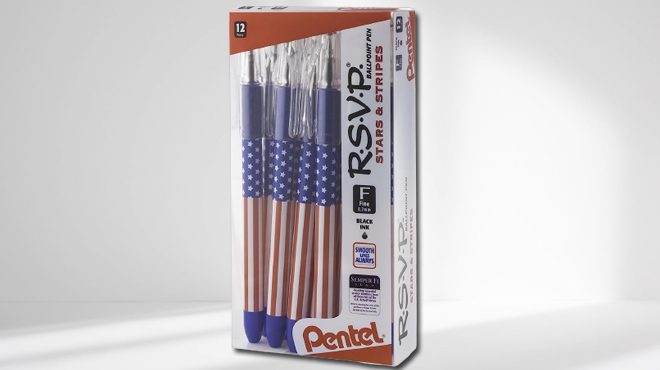 A box of Pentel RSVP Flag Ball Point Pen 12 Pk