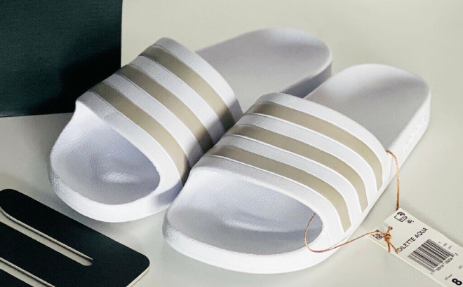 Adidas Adilette Aqua Slides in Platinum Metallic Color