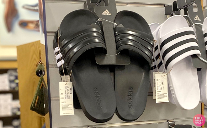 Adidas Adilette Aqua Slides on a Hanger