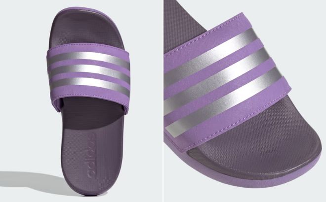 Adidas Kids Adilette Comfort Slides in Violet Fusion Color