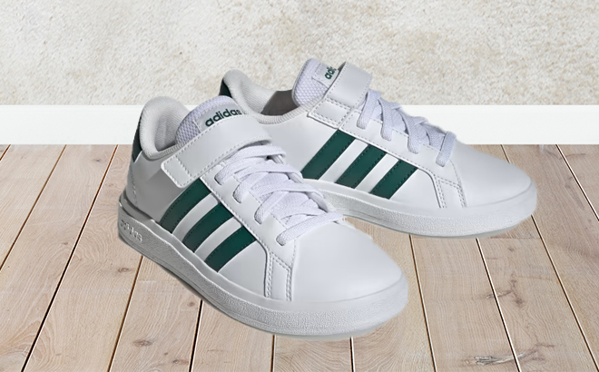 Adidas Kids Grand Court Shoes in White and Green