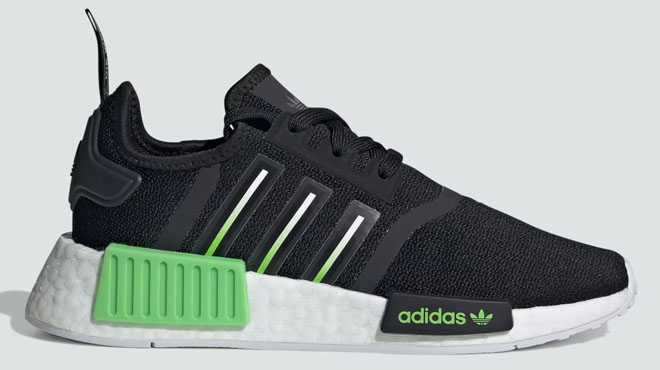 Adidas Kids Originals NMD R1 Shoes in Core Black and Lucid Lime