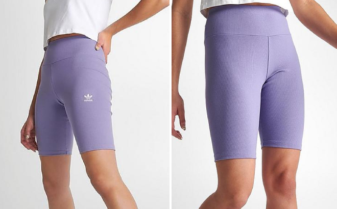 Adidas Womens Adicolor Biker Shorts in Magic Lilac Color