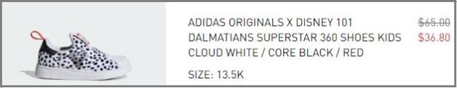 Adidas x Disney Dalmatians Kids Shoes Checkout Summary