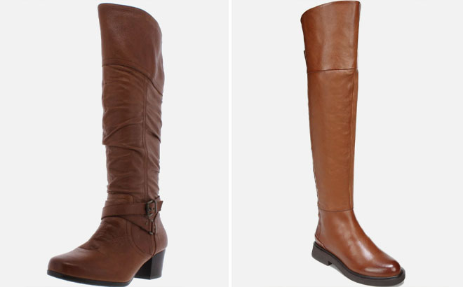 Array Dakota Womens Leather Knee High Riding Boots and Franco Sarto Battina Womens Leather Block Heel Over The Knee Boots